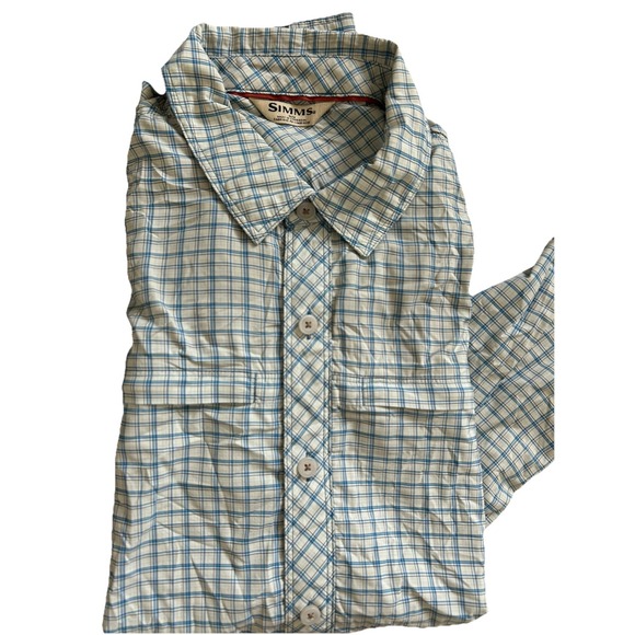 Simms Fishing Shirt Plaid Brrr Nylon Long Sleeve Flannel Mens Med Performance - Picture 6 of 6